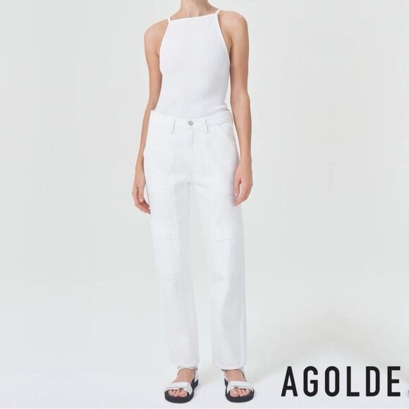 AGOLDE **NWT** Cooper High-Rise Denim Cargo Pants in Milkshake White - Picture 7 of 13